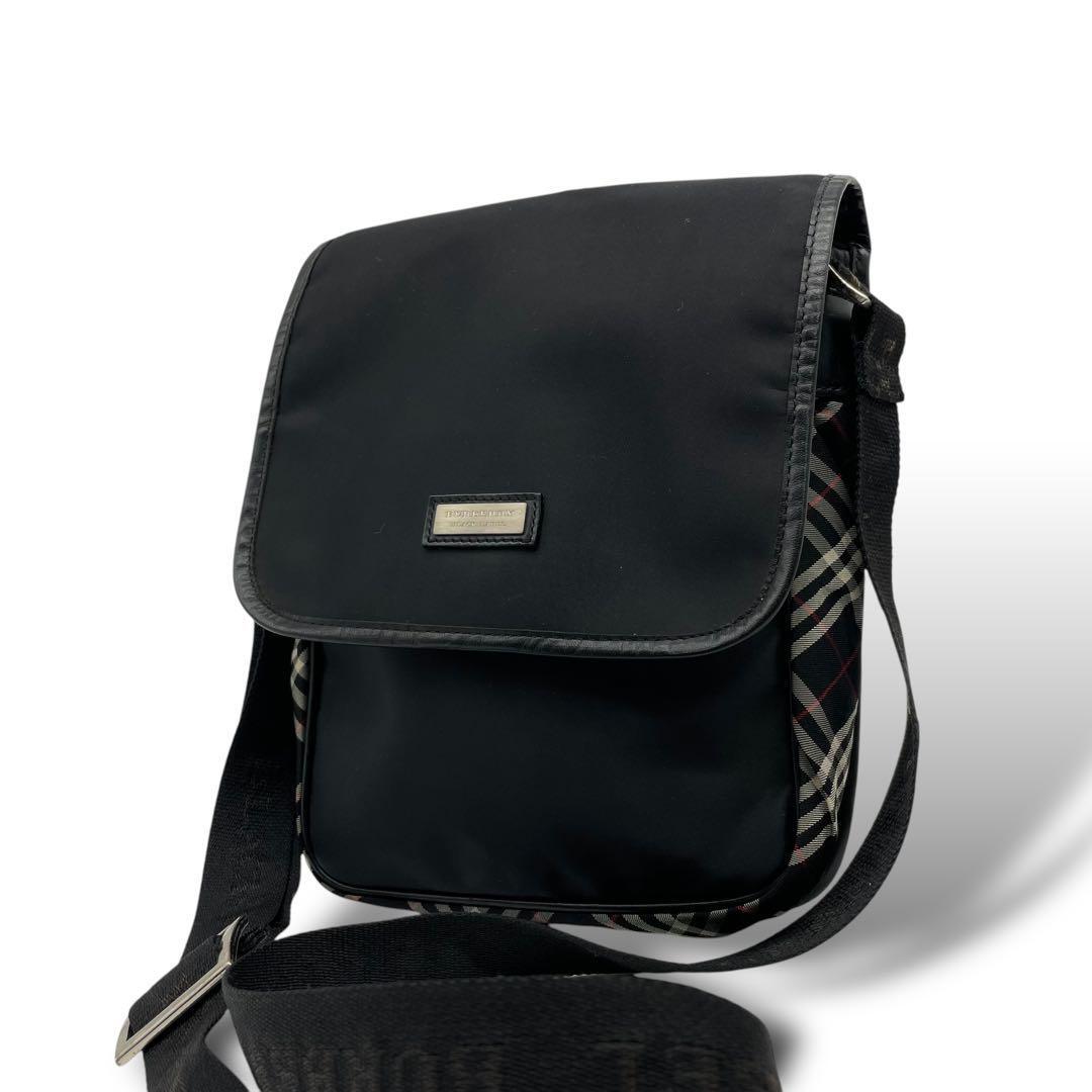 Burberry Shoulder Bag Black Label Check Nylon