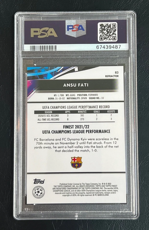 2021-2022 TOPPS FINEST UCL - ANSU FATI REFRACTOR #83 - GEM MT 10! - Image 2 of 2