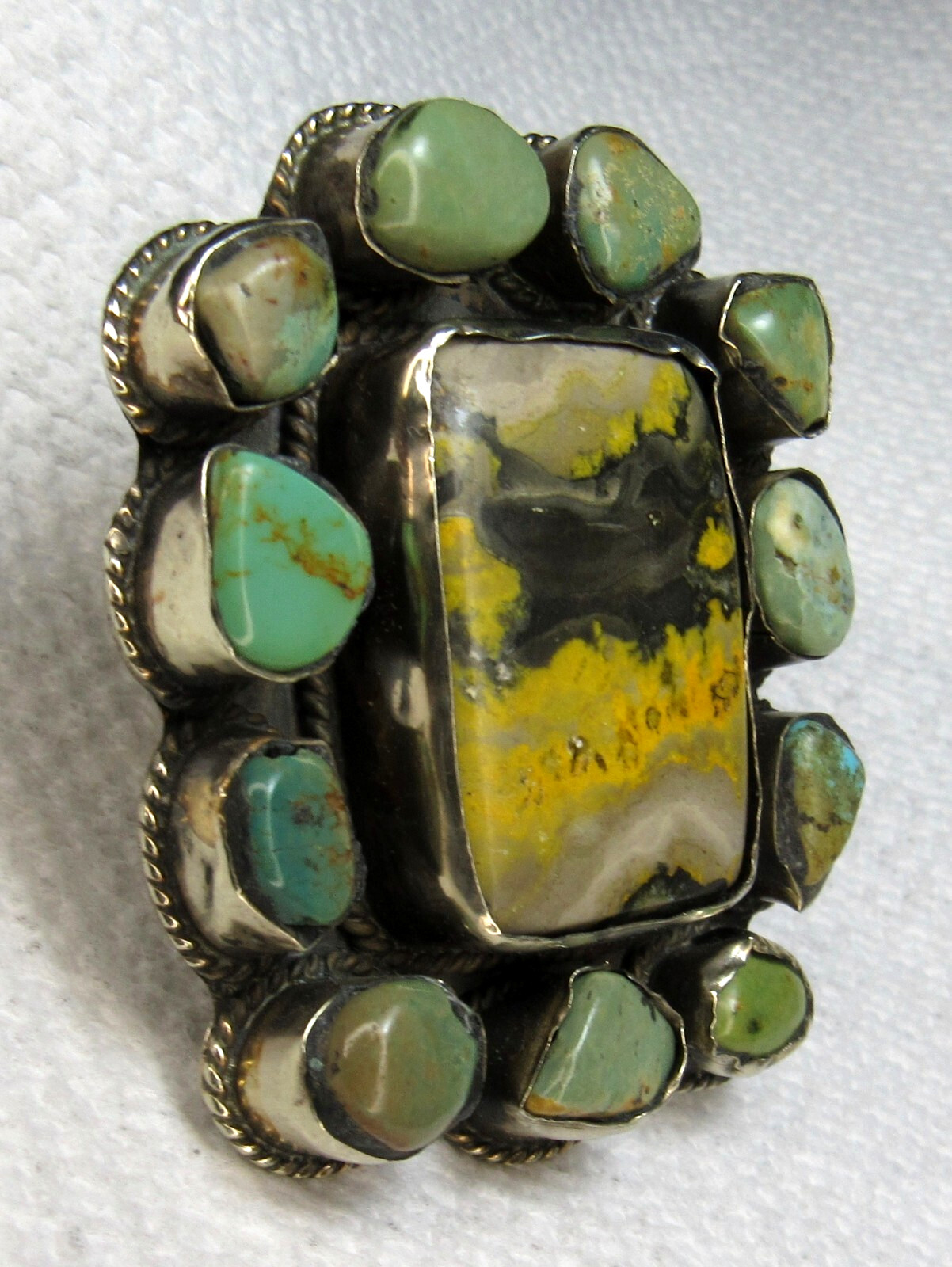 Bumblebee Jasper Turquoise CLUSTER Ring Sterling … - image 13