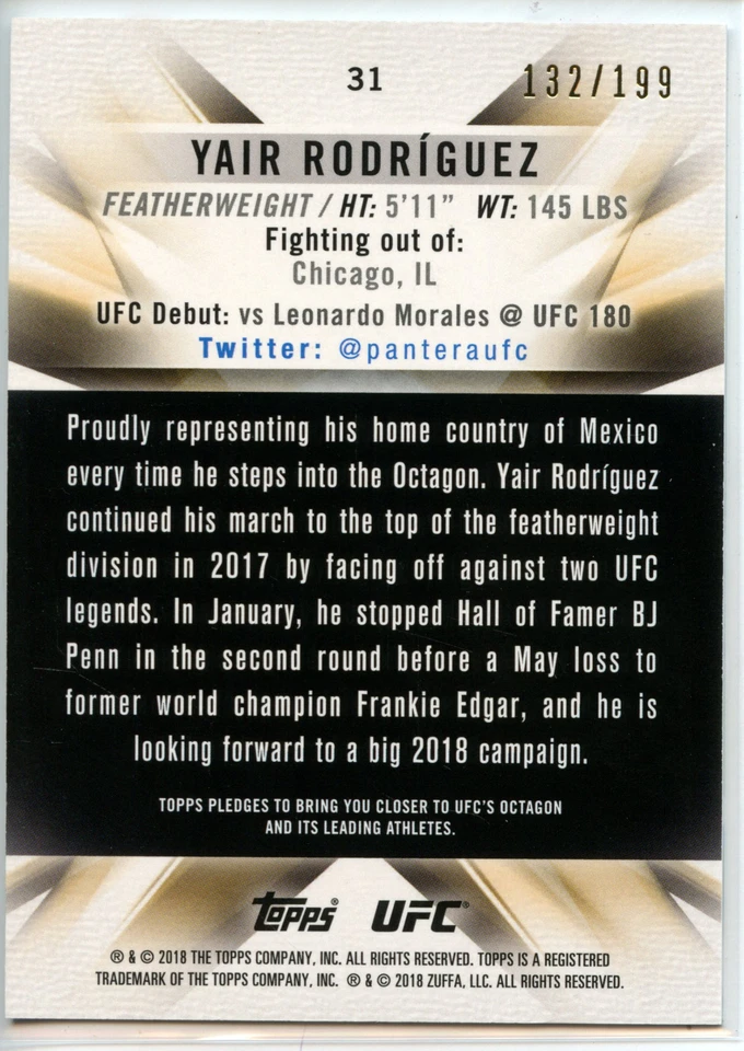 2018 Topps UFC Knockout GREEN Parallel #31 Yair Rodriguez #132/199 - Image 2 of 2