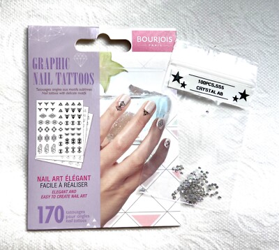 Bourjois  170 Nail Art Graphic Nail Tattoos Stickers + 100pcs Flat Back Crystals