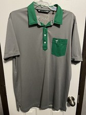 Travis Mathew Polo Shirt Mens Large Chive Golf Short Sleeve Gray Green Pocket