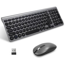 Compact Silent Wireless USB Computer Keyboard Mouse Combo Windows PC Grey