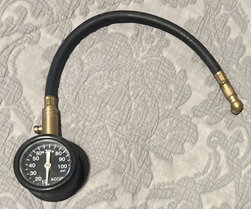 Vintage Accutire Tire Gauge 100 PSI Quality Brass And Metal Design Tested Works