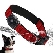 AirTag Dog Collar Holder IP68 Waterproof Reflective Padded Collar Red L