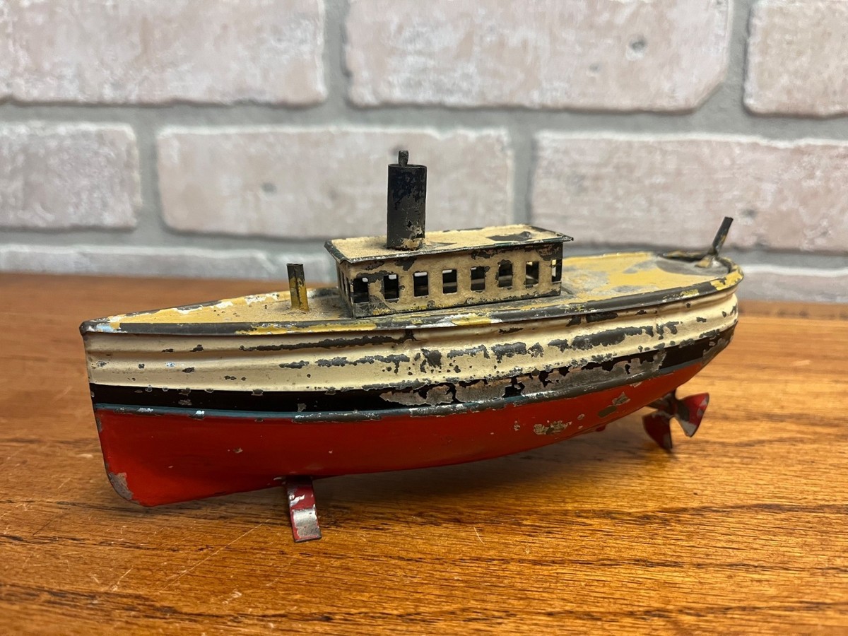 Antique c1910 German Tin Toy Windup Boat Ship Carette or Bing
