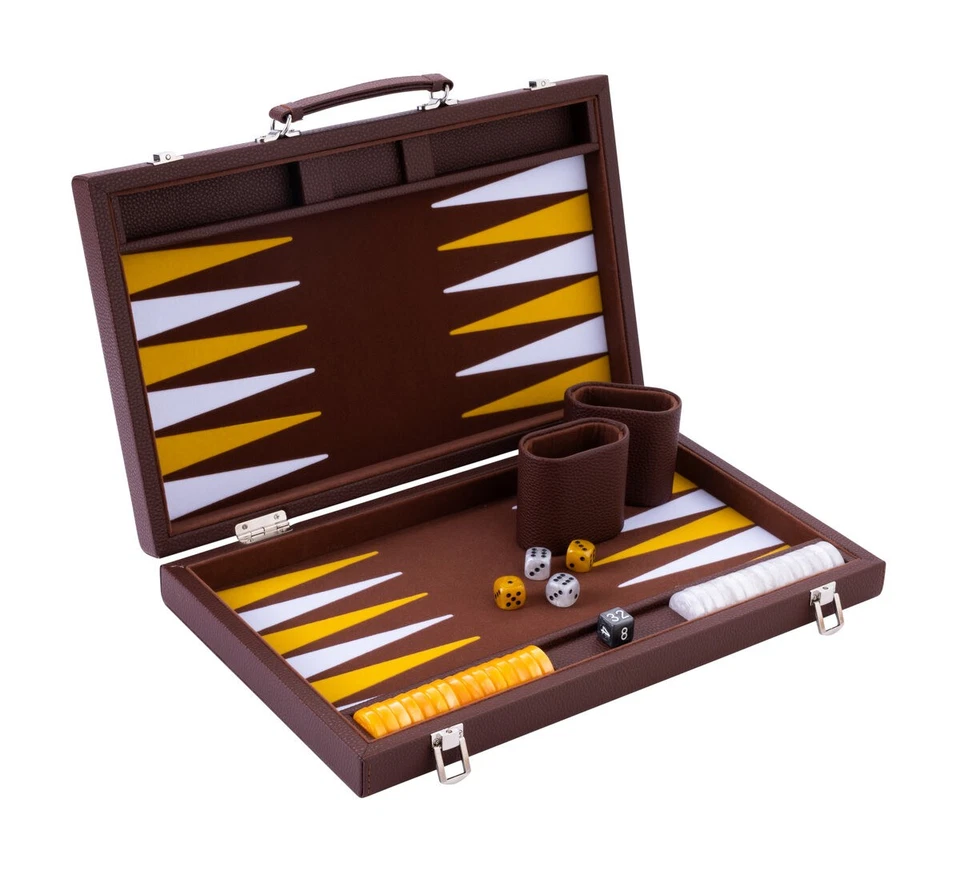 Engelhart Brown, Yellow and White 15 inch Backgammon Set (UK) - Image 2 of 4