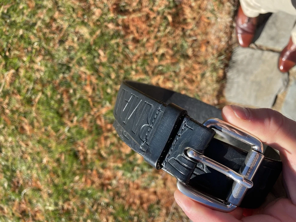 Cinturón Emotion Armani Azul Marino Con Hebilla Cromada Hecho en Italia Foto 4 de 4