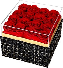 16 Preserved Rose, Eternal Red Forever Flowers Roses in Acrylic Box, Flowers Gif