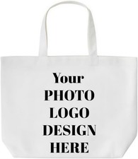 Personalized White Tote Bag with Photo Text Logo Custom Canvas Shopping Bag