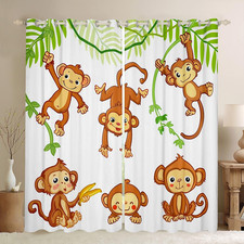 Feelyou Kids Cute Monkeys Window Curtains For Bedroom Living Room Cartoon