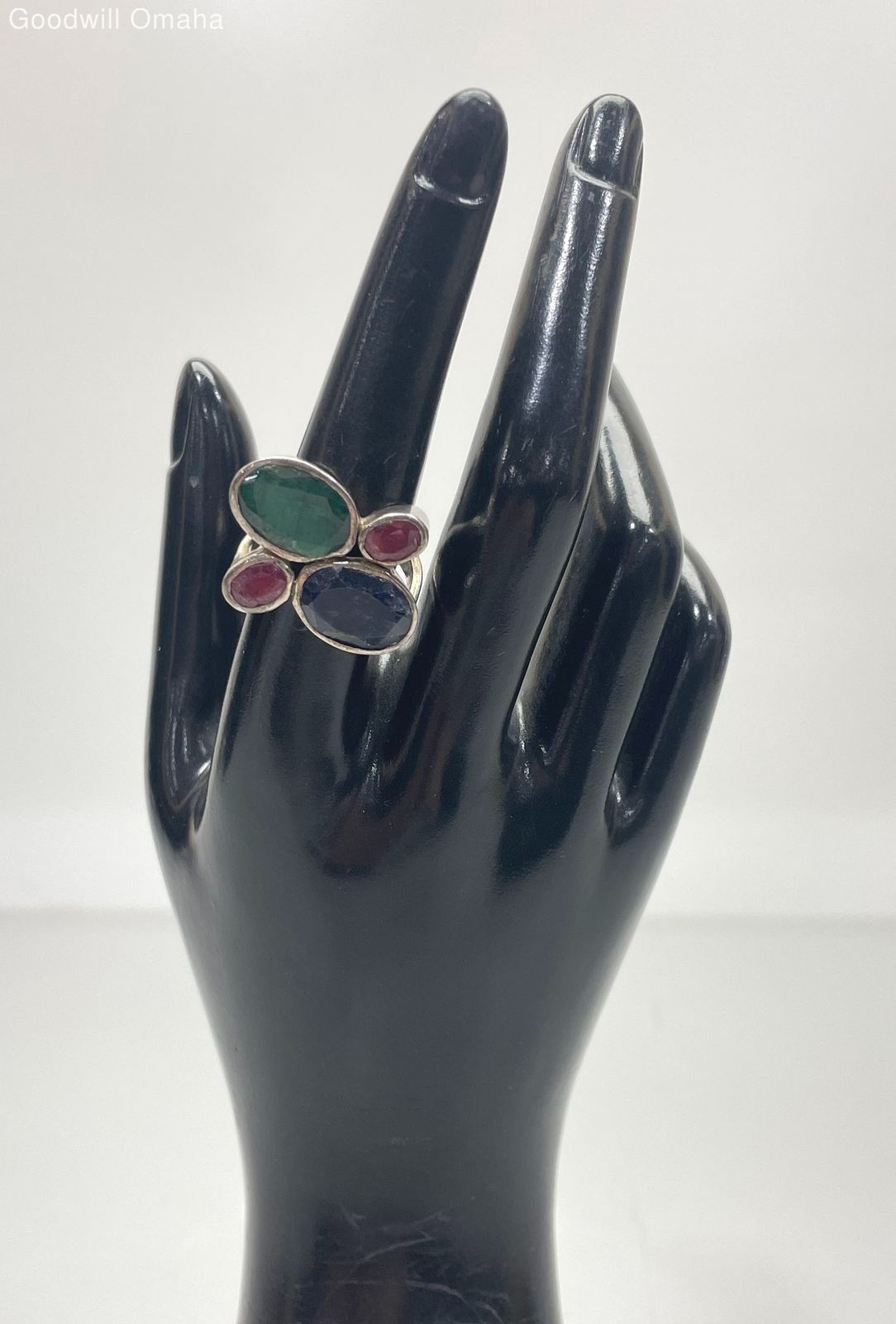 Sterling Silver Multi-Gemstone Abstract Ring (Siz… - image 1