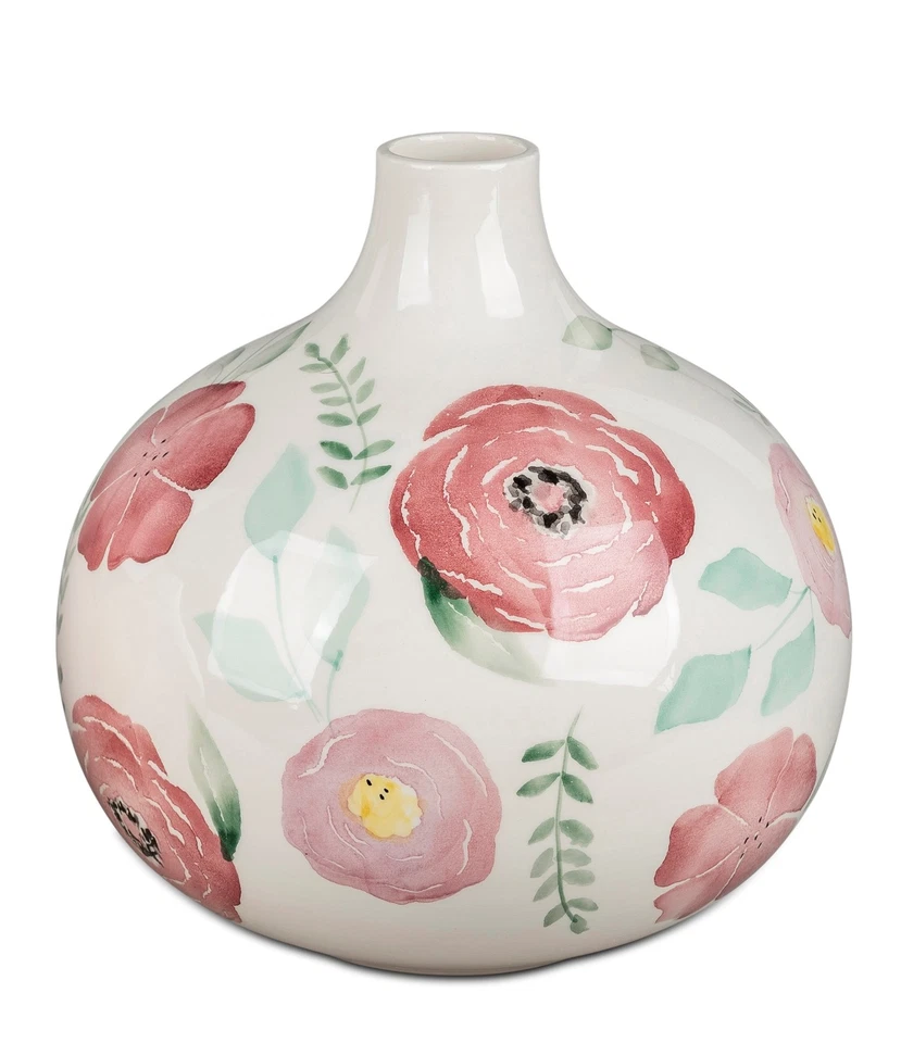 Deko Kugelvase ROSEN D. 25cm weiß rosa Keramik Formano WA