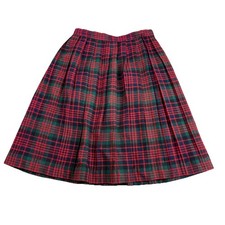 Vtg Robyn USA Plaid Pleated Skirt Red Green Navy Wool Blend Prep Schoolgirl