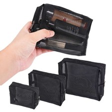 3 Pack Nylon Makeup Bag Cosmetic Pouches Travel Organizer Mesh Bags with Zipper