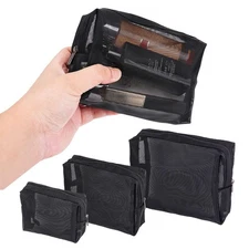 3 Pack Nylon Makeup Bag Cosmetic Pouches Travel Organizer Mesh Bags with Zipper