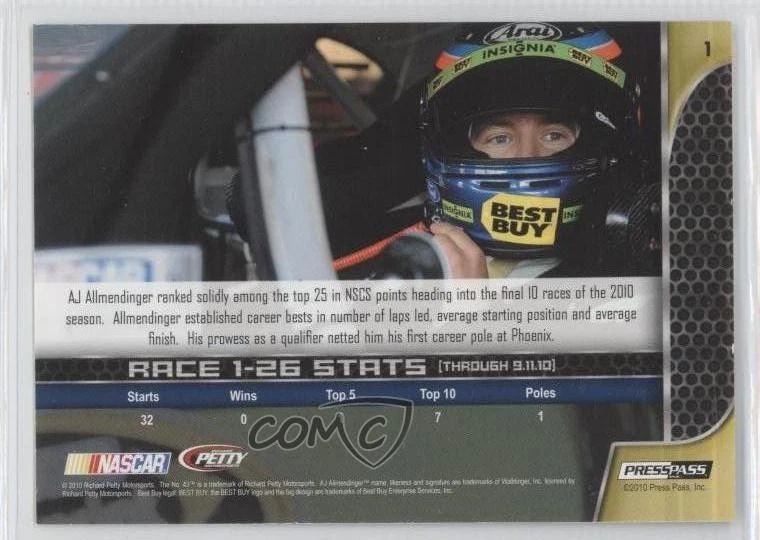 2011 Press Pass AJ Allmendinger #1 - Image 2 of 2