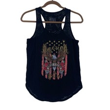 MADE IN THE USA JUNIORS BURNOUT BLACK RACERBACK TANK AMERICA M (7-9)