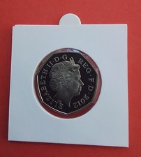 2012, PROOF, SHIELD 50p 50 PENCE COIN, PUT IN ADHESIVE COIN HOLDER.