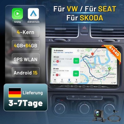 Autoradio 4+64G Android 15 GPS Navi für VW GOLF 5 6 plus Passat Touran Polo KAM