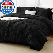 Cozylux King Size Comforter Set Black 7 Pieces Pintuck Bed In A Bag Black