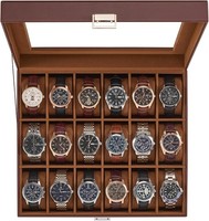 Uhrenbox Uhrenaufbewahrung Mit Glasdeckel 18 FäCher Uhrenkoffer Herren Espresso
