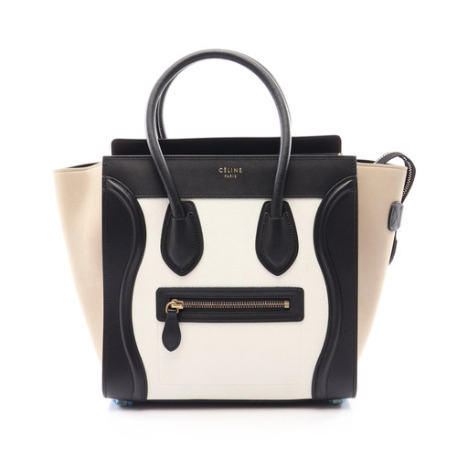 【Bag】CELINE Luggage Micro Shopper Handbag Tote Bag Leather Suede White Black