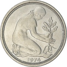 [#838451] Coin, GERMANY - FEDERAL REPUBLIC, 50 Pfennig, 1974, Stuttgart, AU(50-5