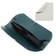 7.1" x 1.2" x 2.9" Leather Eyeglass Cases with Cleaning Cloth Dark Green 