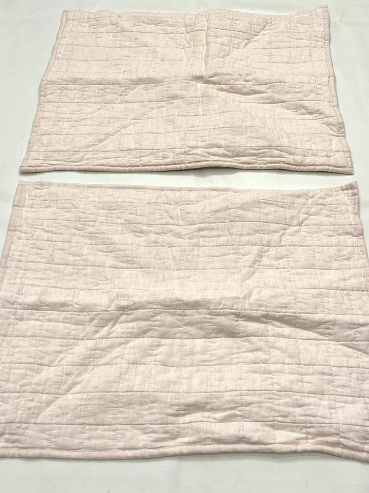 Lot Of 2 Crate & Barrel Pillow Sham Standard Belgian Flax Linen, Blush Pink - Image 3 of 4