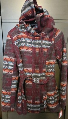 Mossimo Supply Co Womens Maroon Multi Color Aztec Pattern Hooded Jacket Size S