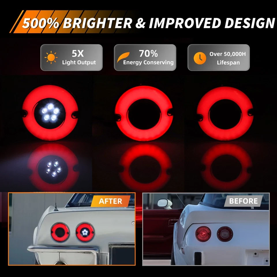 4X Smoked Red LED Rear Tail Light & White Backup Lamps For 1975-1979 Corvette C3 - Image 2 of 4