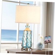 Coastal Glass Table Lamps, 3-Way Dimmable Touch Control Bedside Lamps Teal 1P
