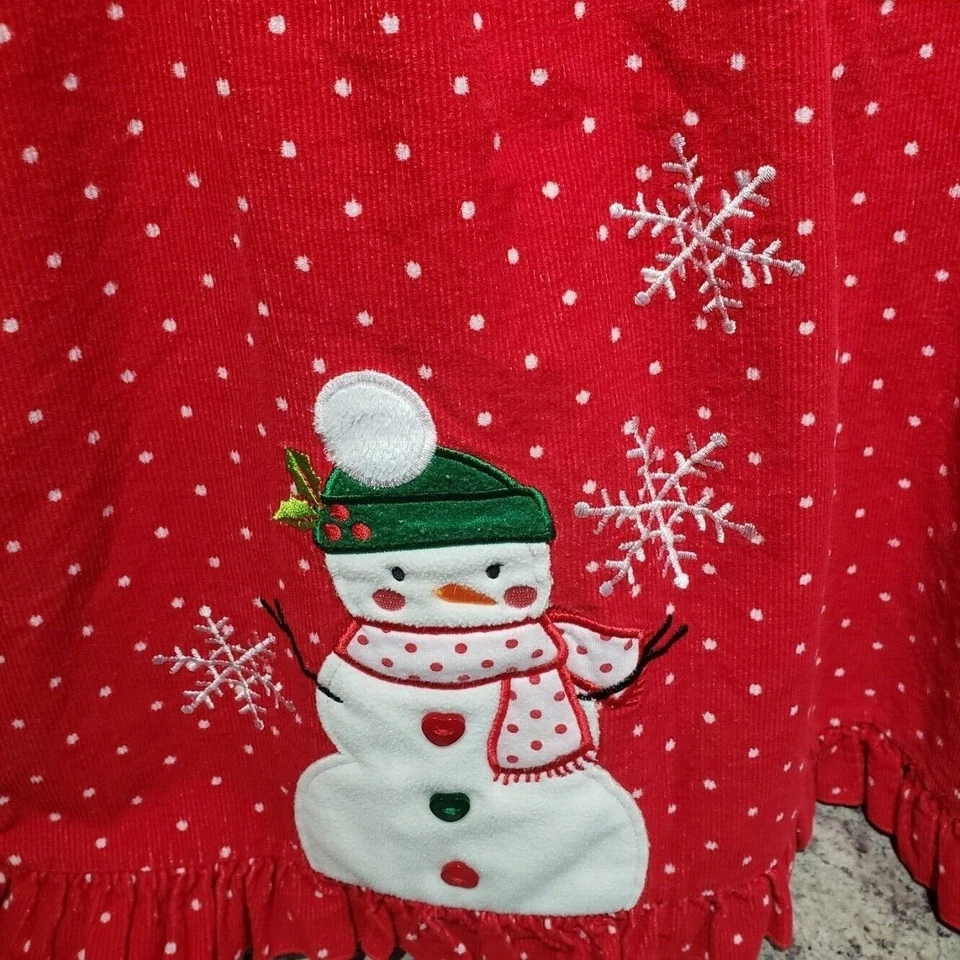 Nannette Kids Girl's Dress Size 6 Red Christmas Snowman Jumper Corduroy Vintage - Image 3 of 4