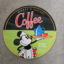 VINTAGE COFFEE MICKEY'S US GASOLINE OIL GAS PUMP ENAMEL PORCELAIN SIGN