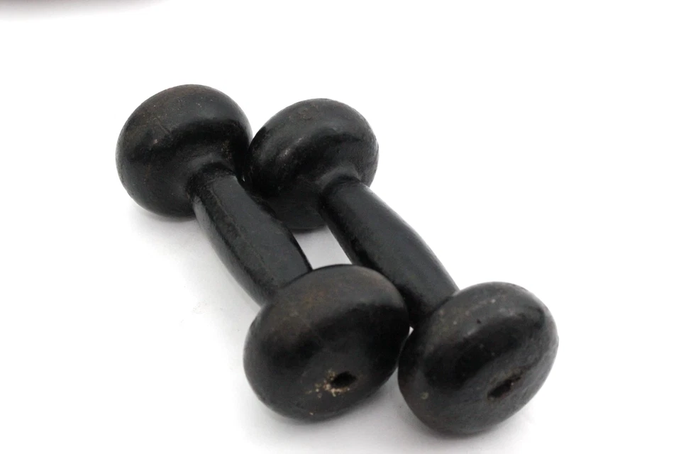 PAR de mancuernas antiguas de cabeza redonda de hierro fundido sin marca 6 lb en total Foto 4 de 4