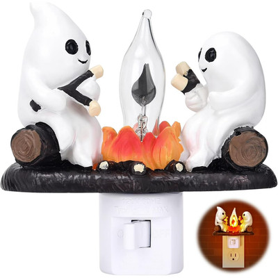 Ghost Campfire Flickering Nightlight, 2 Ghost Roasting S'Mores at Campfire New