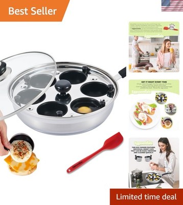 Elegant Stainless Steel Egg Poacher with Glass Lid - Perfect for 6 Large Eggs