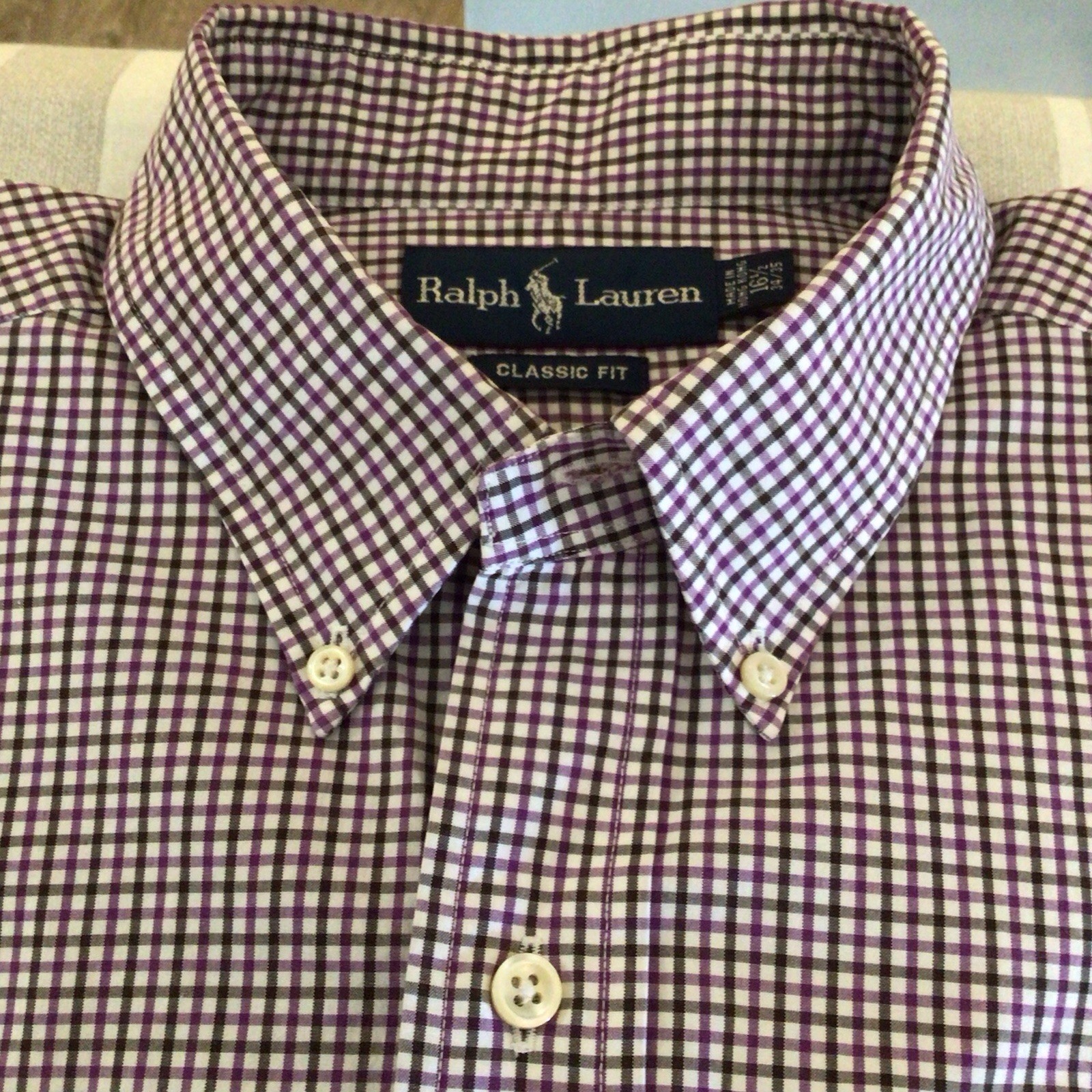 Camicia vintage Ralph Lauren viola a quadri taglia 16 5 34 made in Hong Kong Preppy Pony