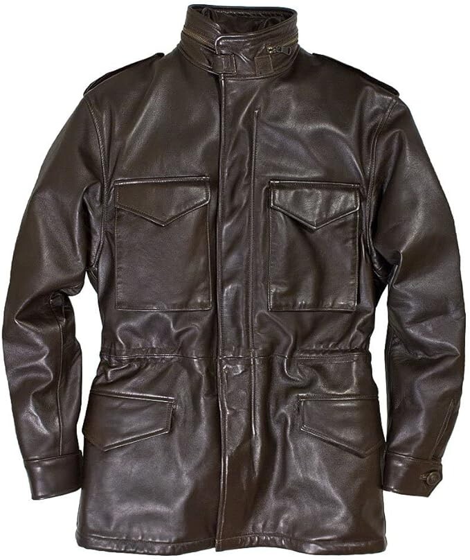 Chaqueta de Cuero para Hombre Estilo Motociclista Piel de Cordero Marrón Campo Abrigo de Cuero