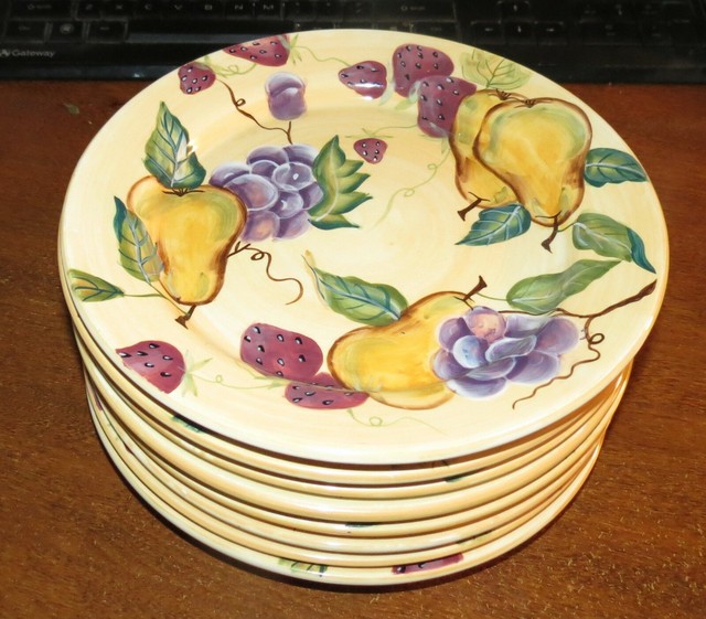 8 ZRIKE Golden Pear 8 3/4" Salad plates grapes & Berries Yellow MINT eBay