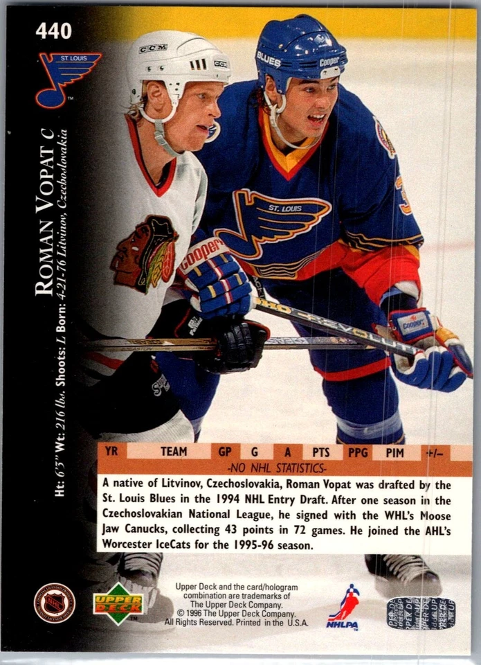 1995-96 Upper Deck Hockey - #440 Roman Vopat - Image 2 of 2