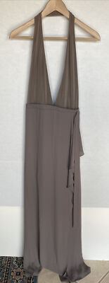 NWT BCBG MAXAZRIA WOMEN S ANGELINE HALTER FABRIC MIX MAXI DRESS MOSS SIZE 12