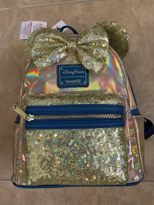 Disney Parks Loungefly Sequined EARidescent Iridescent Gold Backpack Bag NWT Loungefly Disney Parks Earidescent Gold Sequin Backpack 50th  main image 3