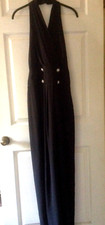 BLACK EVENING GOWN HALTER STYLE RHINESTONE BUTTONS SIZE 14