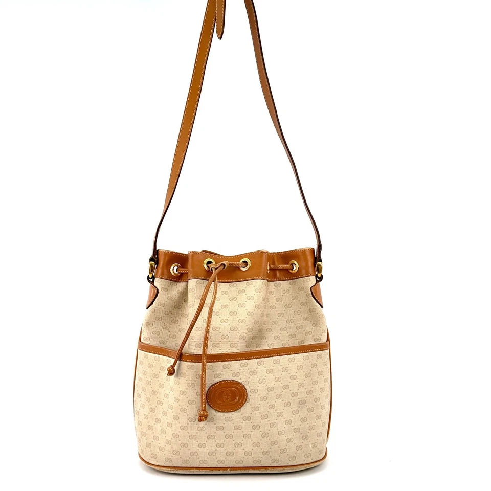 Auténtico bolso de hombro vintage GUCCI con cordón PVC marrón 0356 Foto 3 de 4