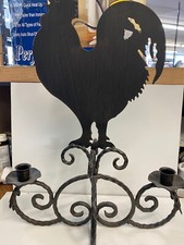 Vintage 18” Chicken Double Candle Holder Cast Iron  Ronze Brown  Color