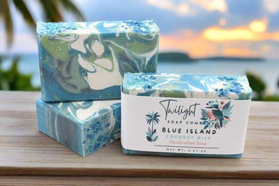 Natural Plant Based Tropical Coconut Milk Soap ''Blue Island'' with Shea Butter