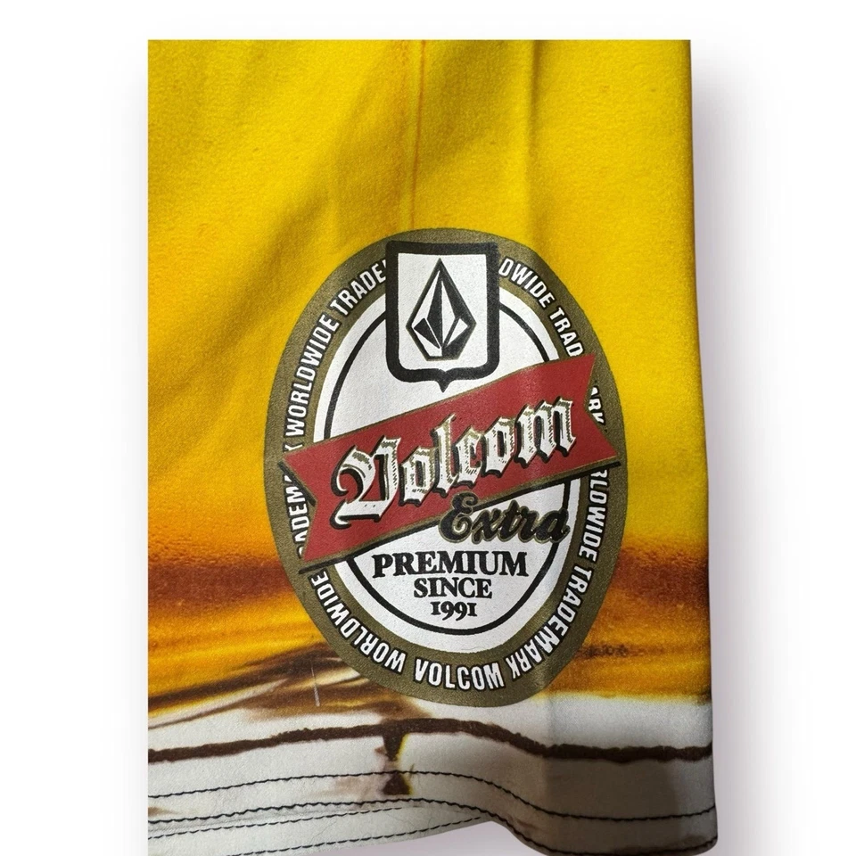 Volcom Beer Glass Board Shorts Size 32" Swim Trunks Retro Funny Print Y2K Rare - Image 4 of 4