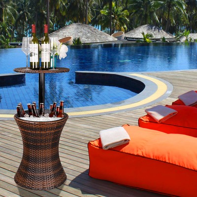 Patio Lawn Garden Patio Furniture Accessories Bistro Tables Patio Lawn Garden Lhone 5 5 Gal Cool Bar Height Adjustable Rattan Style Outdoor Patio Beverage Cooler Table All Weather Wicker Bar Table With